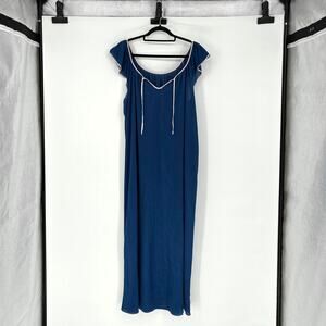 Vintage Women's Sears Long Navy Blue Raw Hem Nightgown - Size L - 70s 80s
